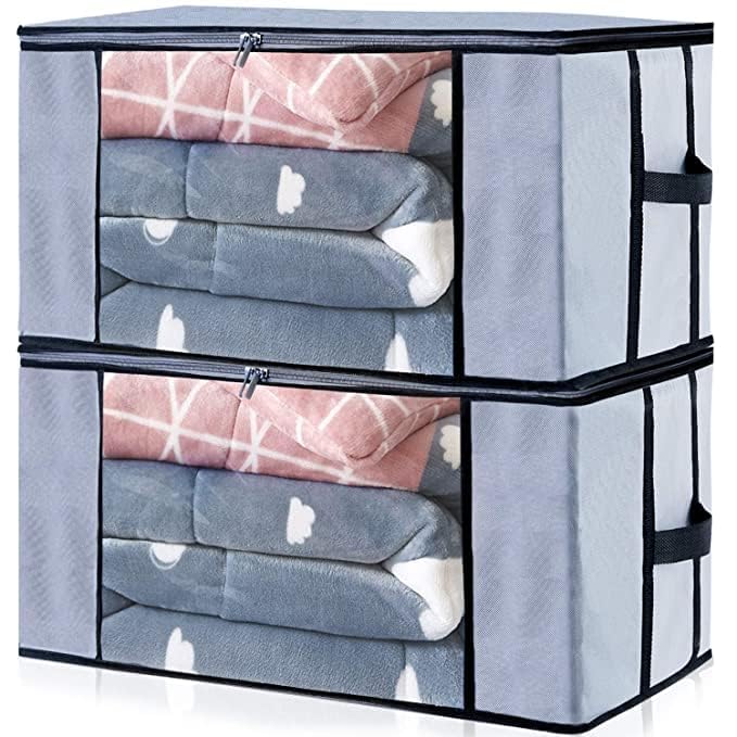 Shree Kraft Underbed Blanket Storage Bag for Wardrobe Organizer Blanket Cover with a large Transparent Window & Side Handles Zipper Closure Protect from Dust(Pack of 2, Grey, Non-Woven)-image-25