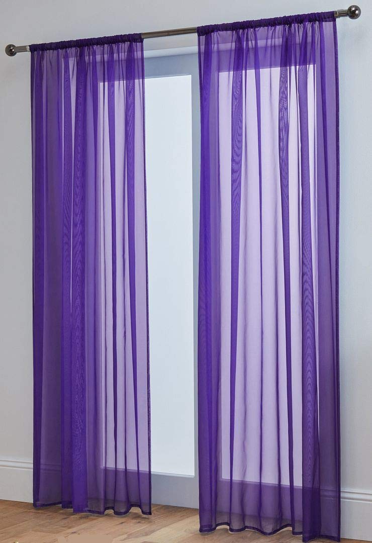 John Aird Aubergine Lucy Voile Curtains - Rod Pocket Slot Top - Pair Net Curtains - 2 Panels (, W 58" X L 81")