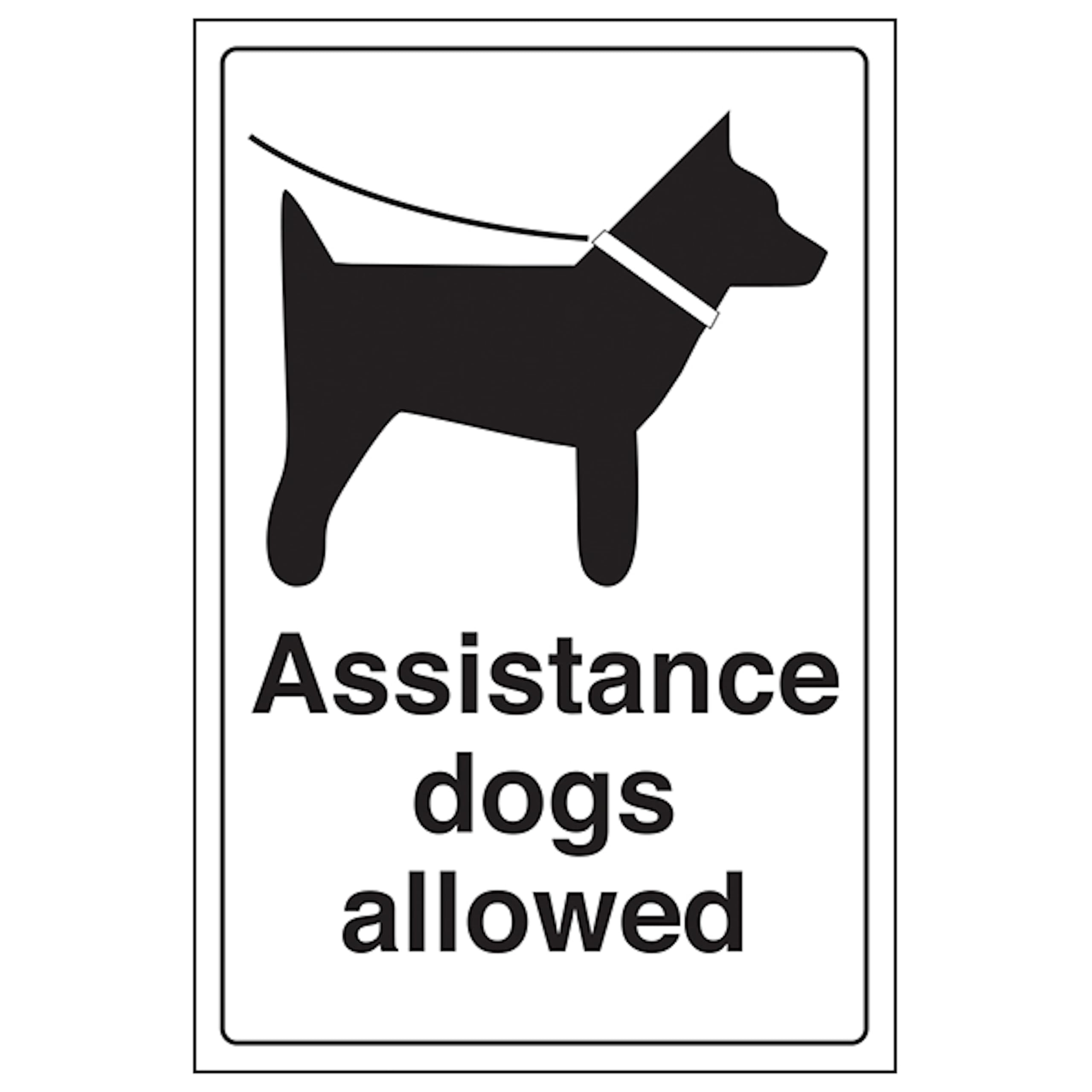 V Safety Assistance Dogs Allowed 200 x 300 mm - 2mm Super-Tough Rigid Plastic Safety Sign