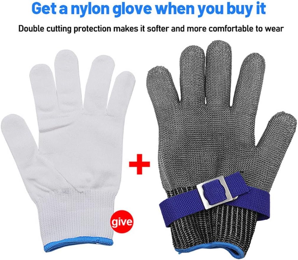 耐切創手袋 防錆金属の手袋耐久のカットの抵抗力のある安全作業手袋、台所肉屋の漁師のための食品グレードの手袋 (Size : 2pcs