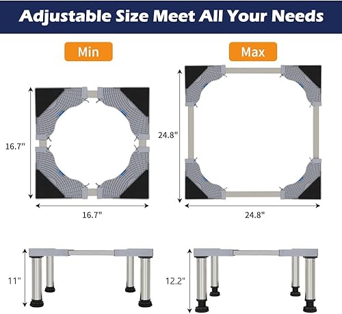 Miniatura 2 de LUCKUP Soporte para lavadora con 4 pies resistentes (altura 11 a 12.2 pulgadas), base ajustable para lavadora y secadora, refrigerador, carga máxima