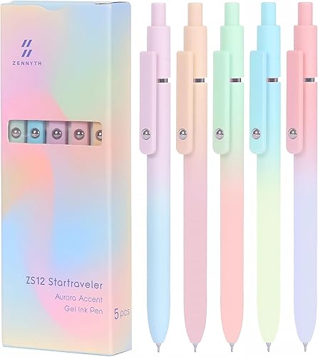 FIOVER Bolígrafos de gel, 5 bolígrafos de tinta negra de punta media de 0.028 in con agarre cómodo, bolígrafo estético para diario, suministros de