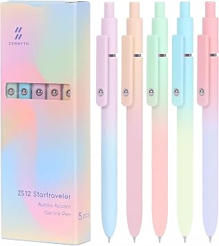 FIOVER 5pcs Black Ink Medium Point 0.7mm Gel Pens with Comfort Grip, Aesthetic Pens for School Office Supplies