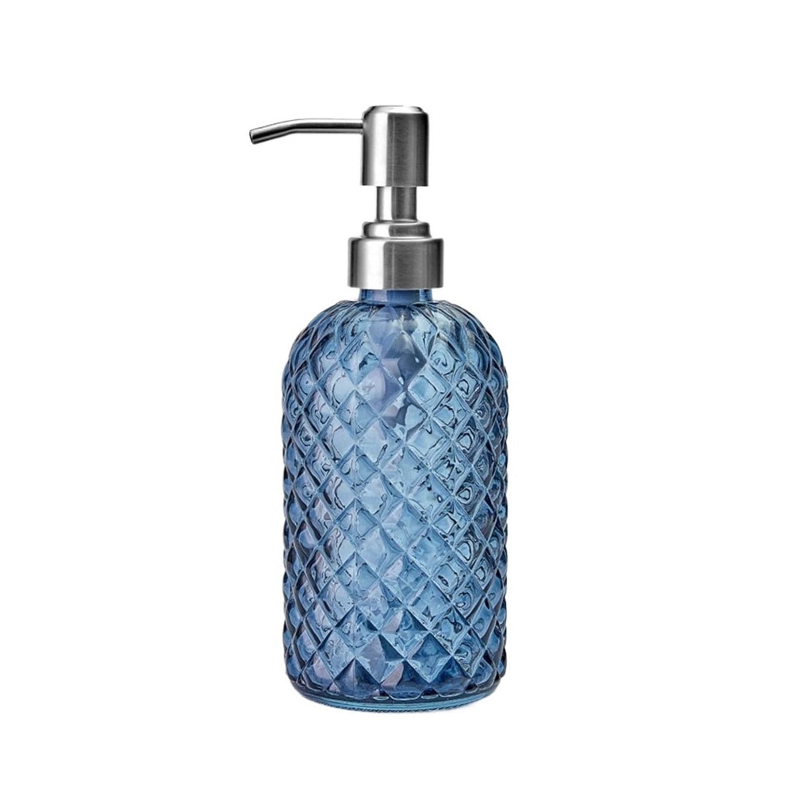Home Glass Soap Dispenser With Stainless Steel Pump Bathroom Lotion Dispensing Bottle Shower Dispensers(Blue)