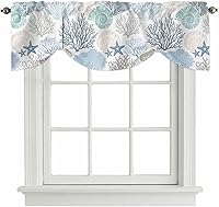 Vista 28 de Cenefa de amarre para ventanas, cortinas náuticas costeras de coral oceánico, cenefas con bolsillo para barra, tratamientos para ventanas
