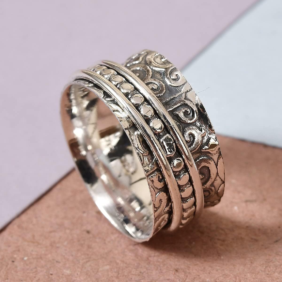 Shop LC Mens Womens Spinner Band Ring 925 Sterling Silver Statement Boho Handmade Stress Relieving Jewelry Gifts