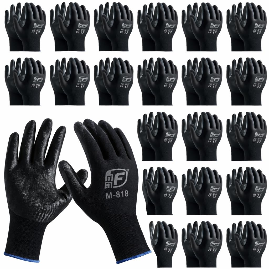 Ruiyang 24 Pairs Black Worker Gloves Handling Safety Work Gloves General handling, Builders Construction, Engineering, Maintenance, Material Handling, Packing Warehouse (24 Pairs Black, L)