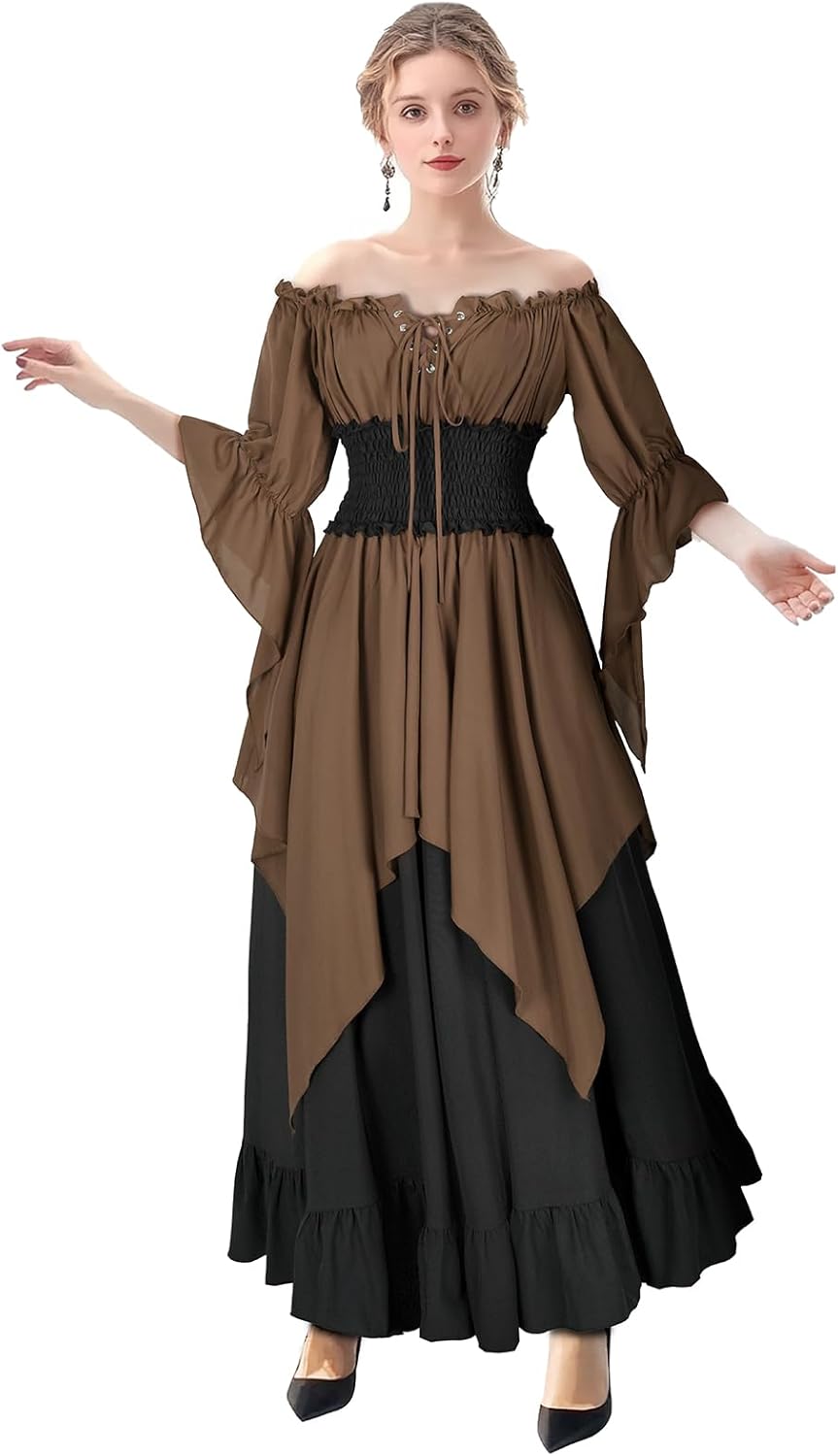 Renaissance Dress Women Medieval Costume Long Sleeve Victorian Dresses
