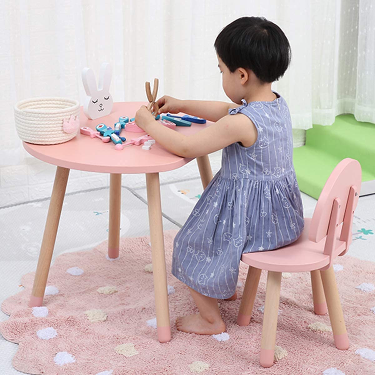Amazon.co.jp: JJZXD 幼児用デスク無垢材テーブルと椅子セット子供用