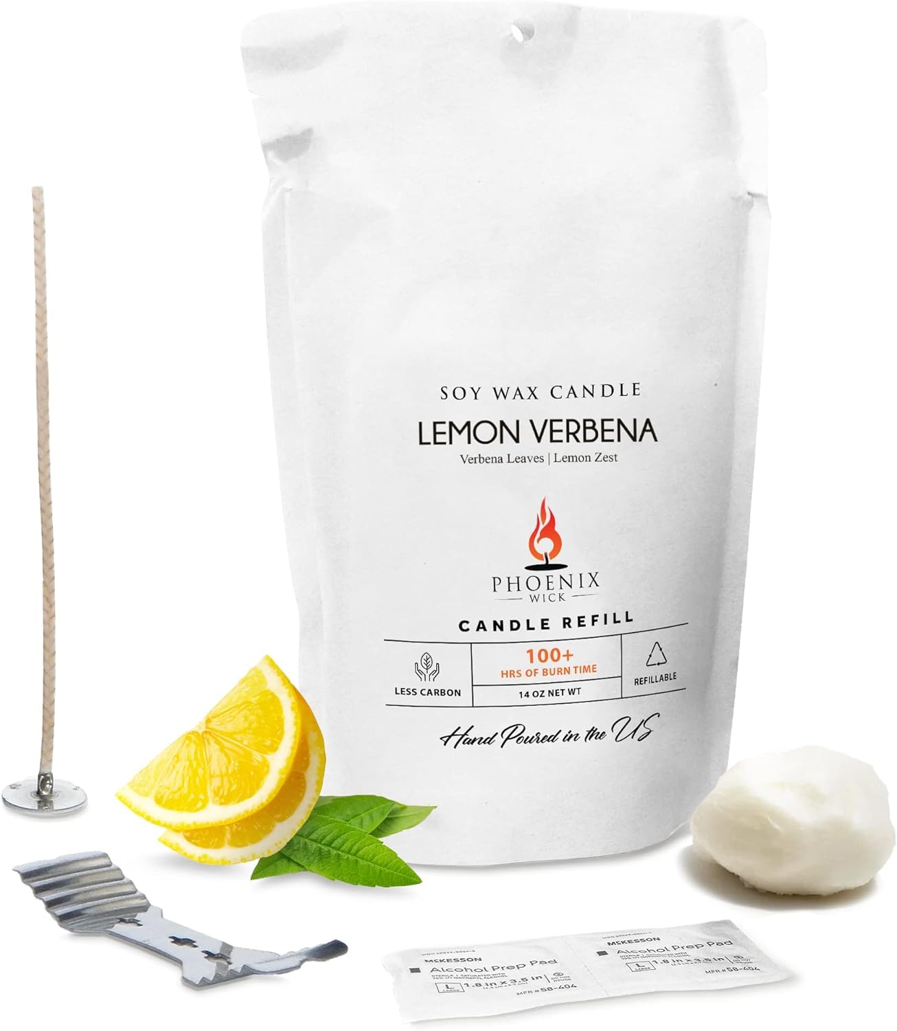 Phoenix Wick Candle Making Kit - New Soy Wax & Wick for Your Luxury 14oz Candle Jar - Adds 100 Hours Burn Time (Lemon Verbena)