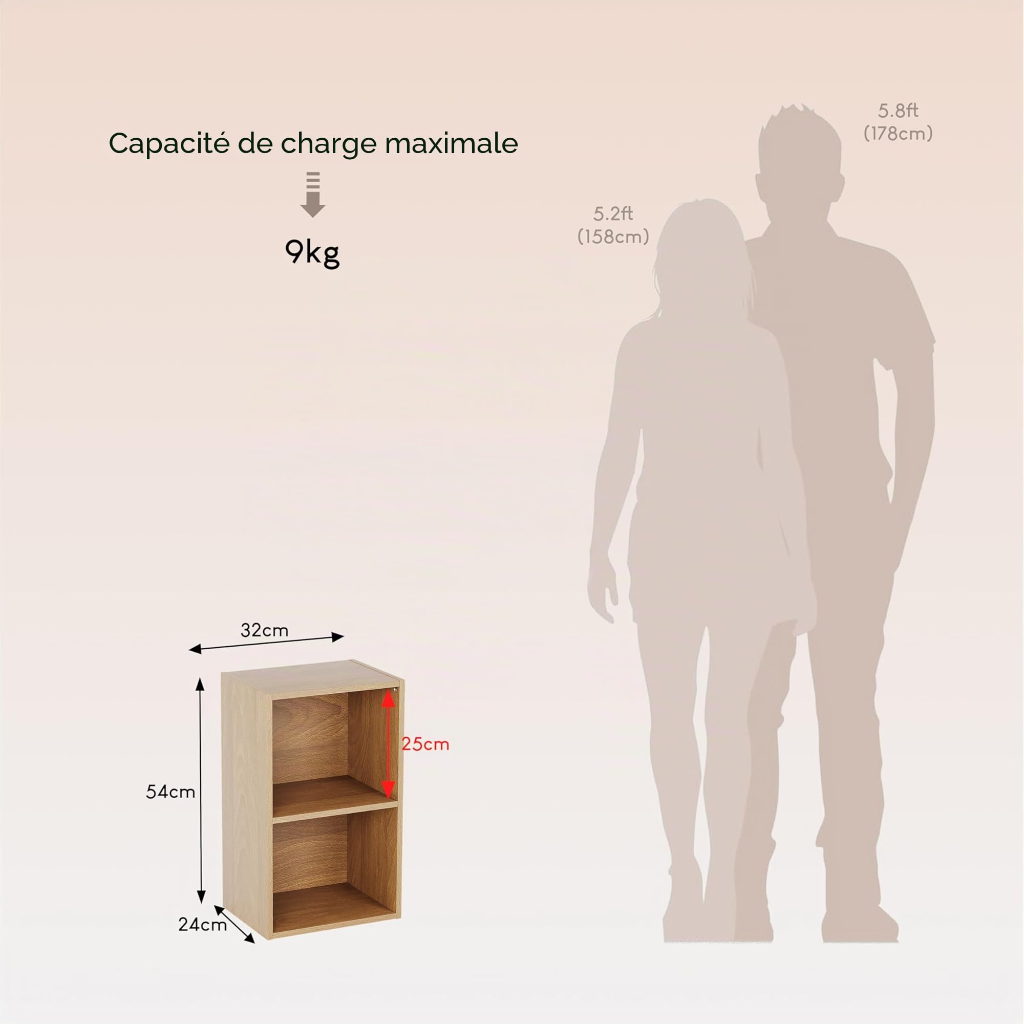 Vida Designs Oxford 2 Niveau Cube Bibliothèque Moderne Rangement H54xW32xD24cm Chêne