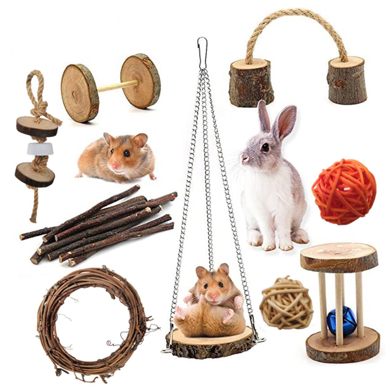 BESPORTBLE 18pezzi Giocattoli Legno Per Criceti Confezione Creativa Per Masticare Giochi Per Conigli e Pappagalli Sicuri e Divertenti Per Piccoli Animali