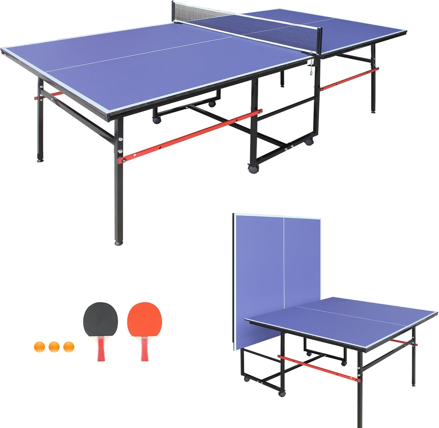 Garvee 9FT Portable Ping Pong Table - Professional Foldable Indoor/Outdoor Table Tennis with Net, 2 Paddles & 3 Balls, Quick Assembly