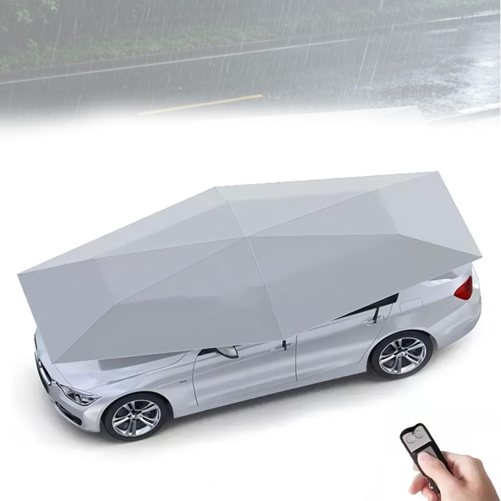 Pvxa 2-in-1 automatic carport and outdoor umbrella, Fully Automatic Car Umbrella with Remote Control,for Outdoor Vehicle Protection Driveway Parking Grey-5.2M