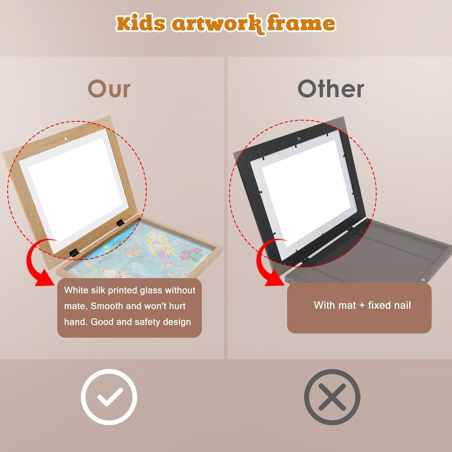 AUEAR, 4 Pack Kids Art Frames 10x12.5, Tan Color Art Frame for Kids Artwork Changeable - Front Opening, Wall Display for Artworks, Kids Drawings, Award Certificate, Crafts or Pictures