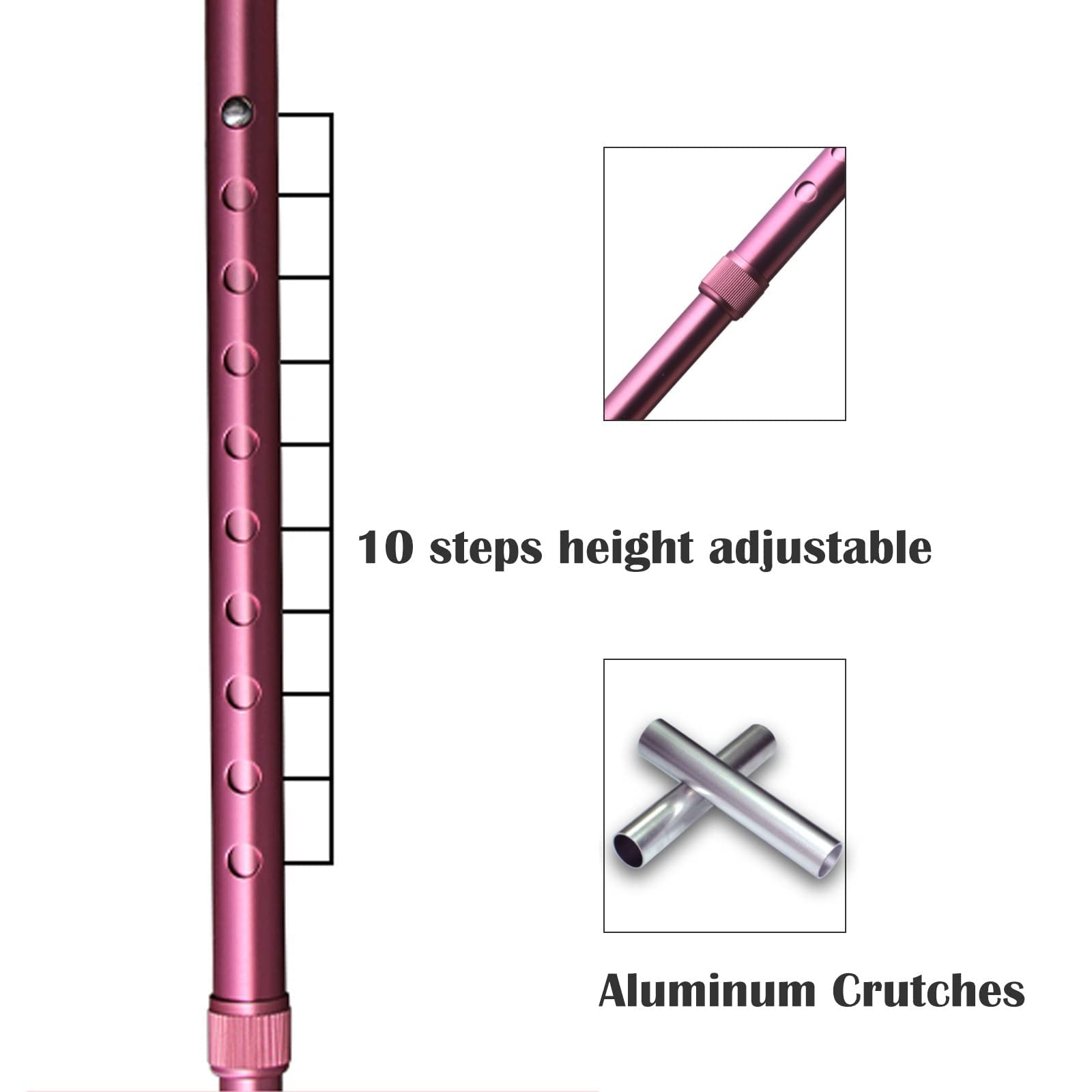 Muletas de antebrazo para adultos, ergonómicas, ajustables, resistentes, antideslizantes, con puños abiertos, muletas ligeras y plegables de aleación de aluminio, color negro, rosa y azul, 2 unidades