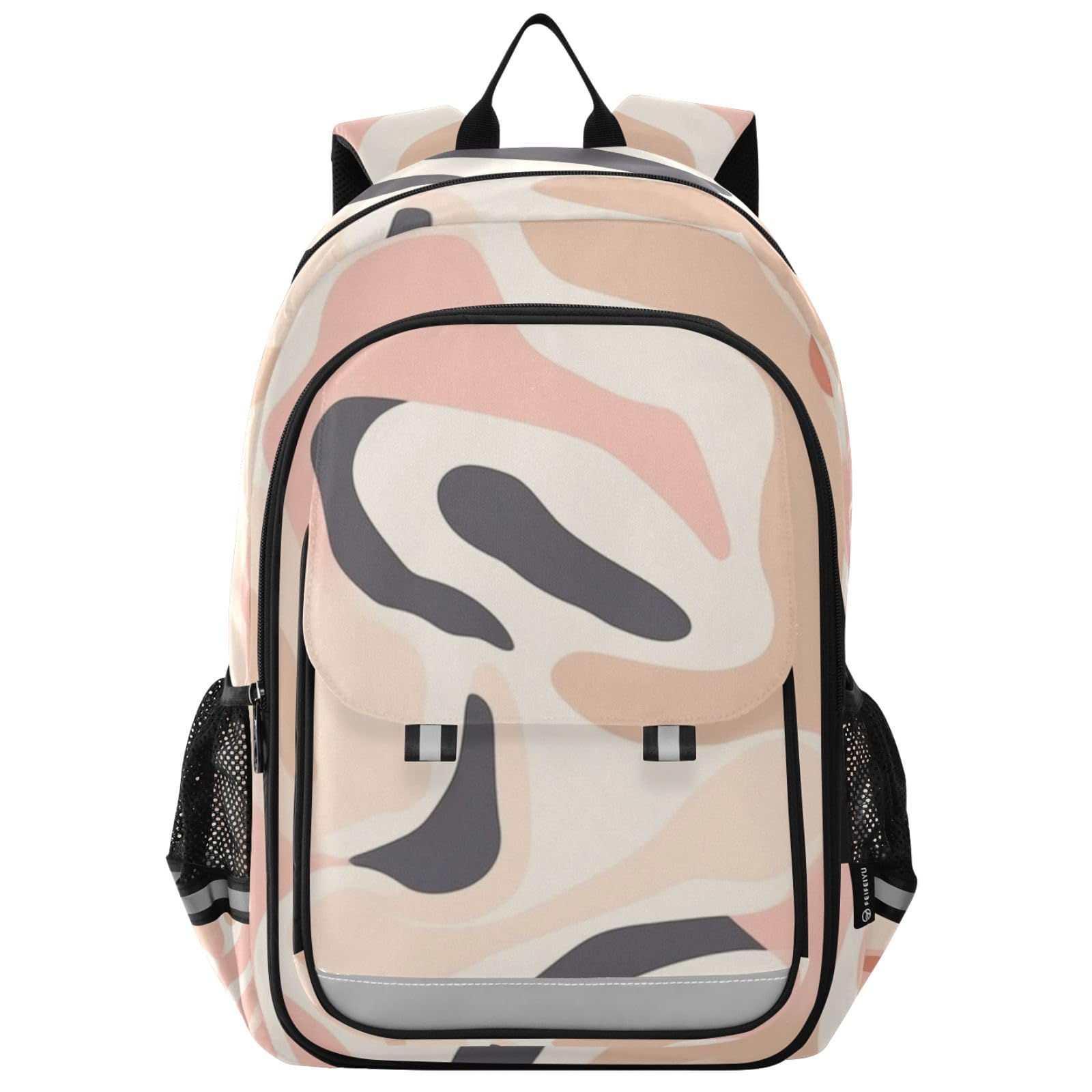 Pink Beige Grey Patterns Laptop Backpack for Boys Girls Bookbag Travel Bag Casual Daypack School Backpack for Students