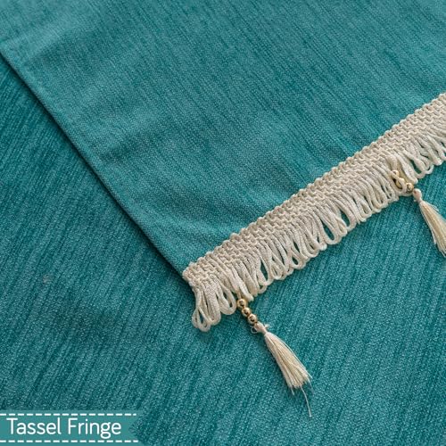 Image of HOKIPO 'Serenity Tassel' Chenille 2 Seater Sofa Cover with Tassel - Ocean Teal (IN-891-SBL)