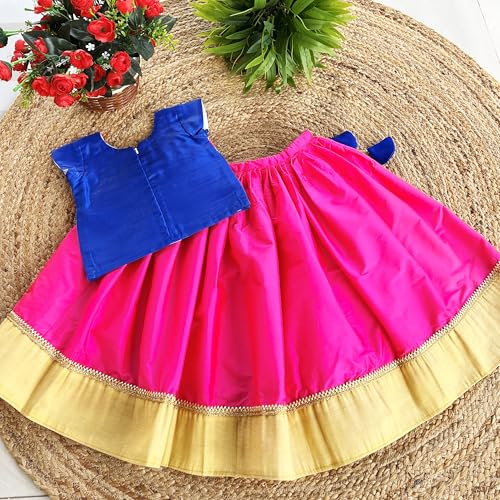 Image of Stanwells Kids Lehenga Choli for Girls Silk Traditional Stylish Ethnic Wear Royal Blue Magenta combo Dress for Baby Girls