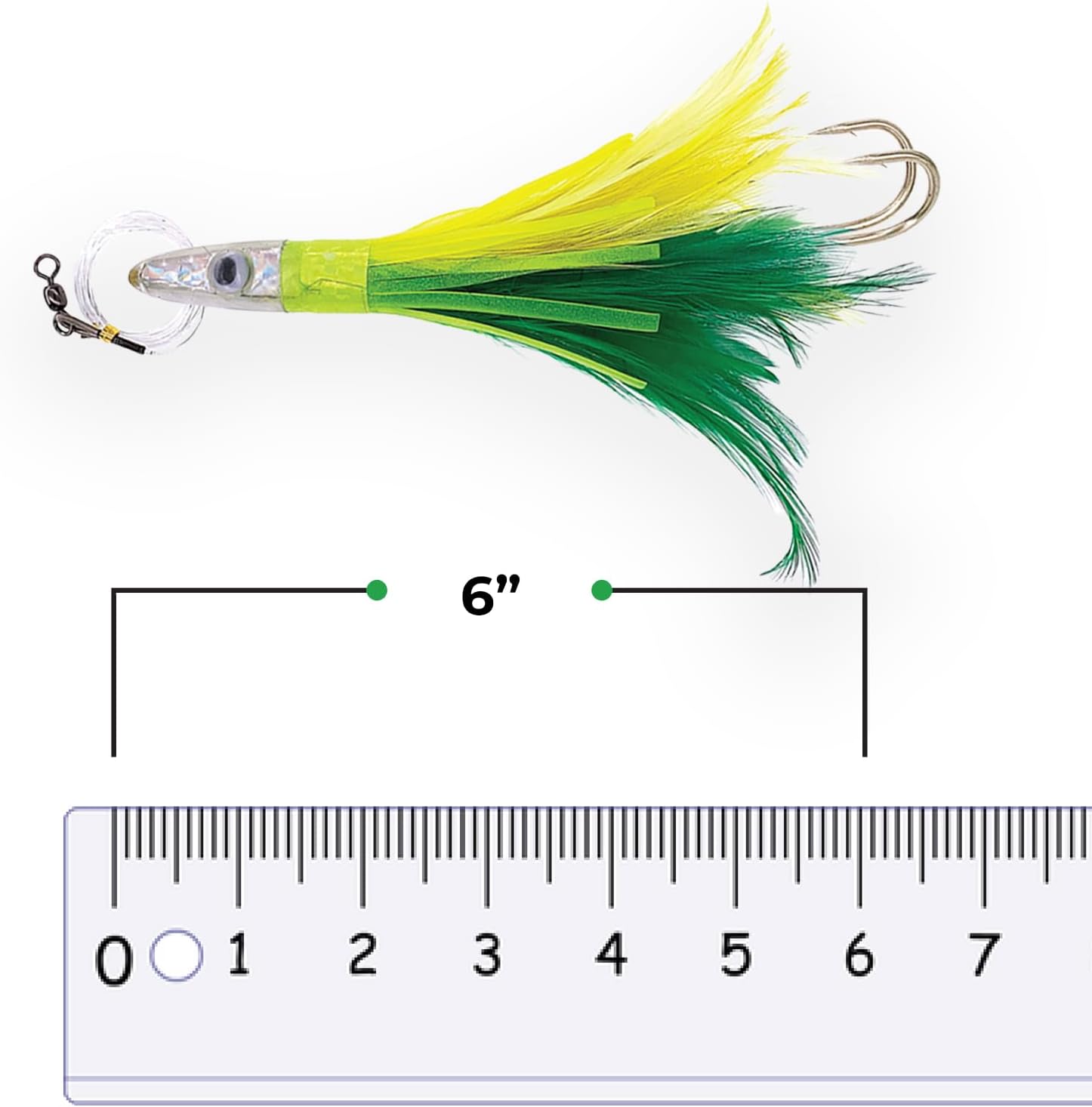 6" Tuna Feather Lures Kit, 3 Pcs Red White, Black Purple,Yellow Green, for Saltwater Trolling, Ideal for Tuna & Offshore Fishing