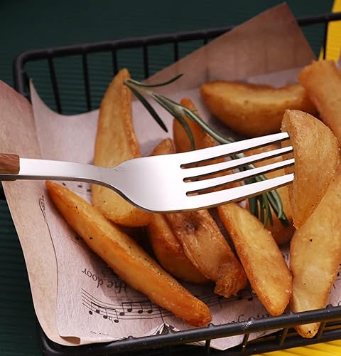 Miniatura 2 de Juego de cubiertos de madera para 10 cubiertos de acero inoxidable de alta calidad 50 piezas delicadas de madera para el hogar cocina boda