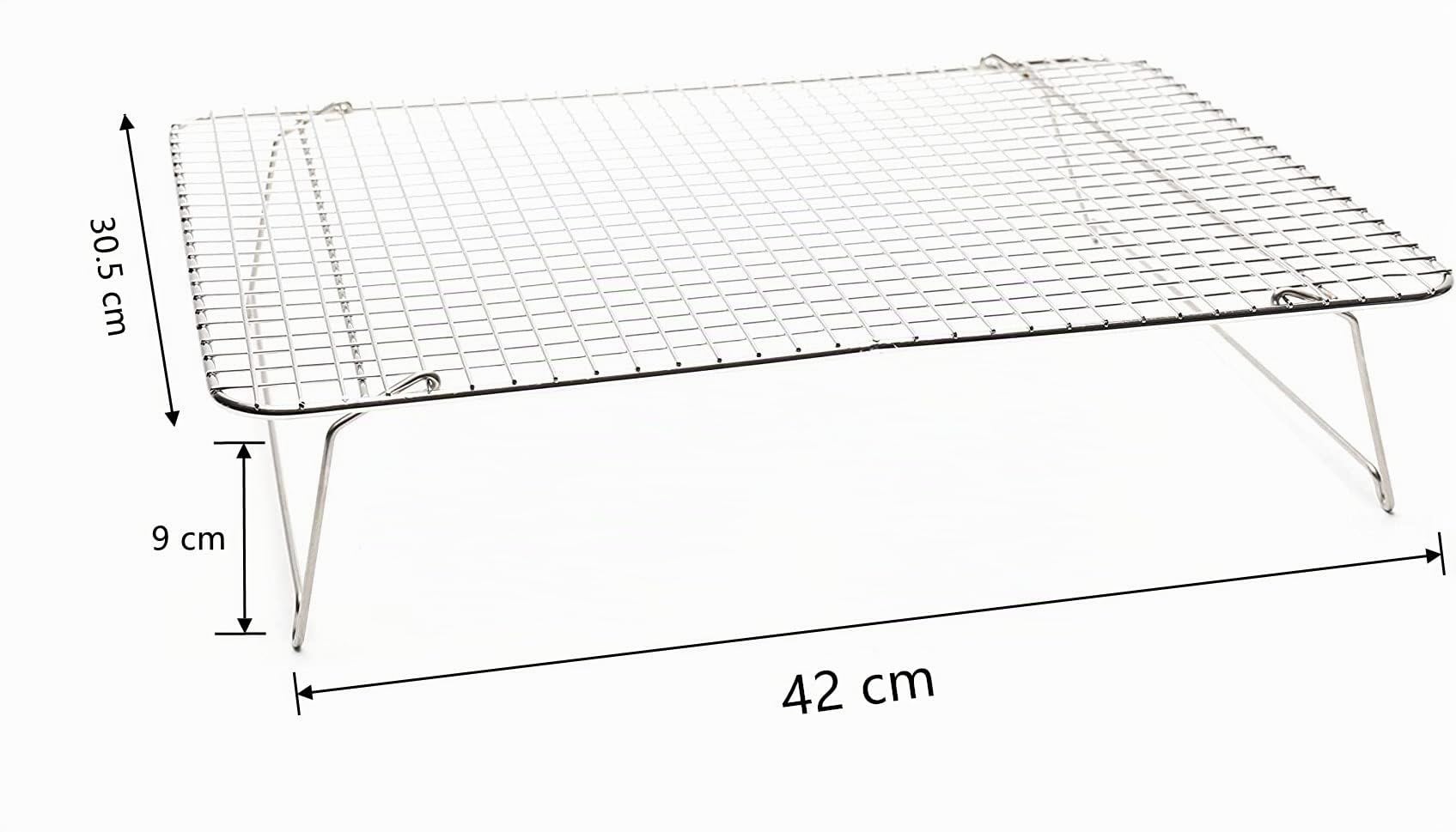 Tebery Rejilla de enfriamiento de 3 niveles, de acero inoxidable, apilable, para tartas, ahorra espacio, plegable, antiadherente, 42 x 30,5 x 27 cm, para asar galletas, pasteles, color plateado
