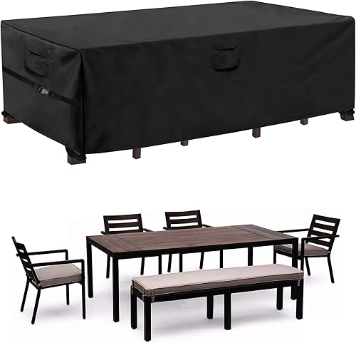 WOMACO Funda rectangular u ovalada para mesa de patio, cubierta impermeable para mesa de exterior, muebles de exterior resistente, funda de silla de