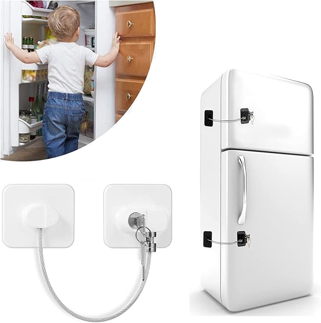 Fechadura de alça de armário para prova de bebês trava de segurança de porta de geladeira trava de gaveta de segurança para crianças gavetas de armário de freezer janela de porta chave (Branco)