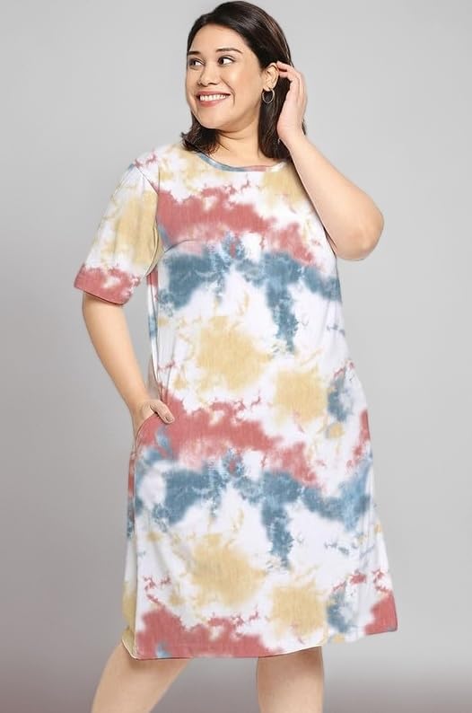 - Wear Your Opinion Women's Plus Size Tie-Dye Printed Midi Knee Length Tshirt Dress
