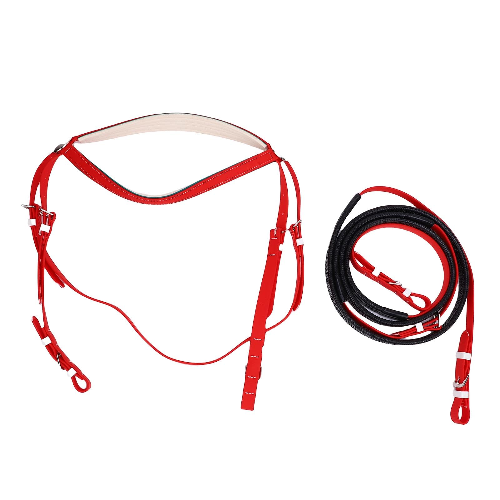AMONIDA Set Cavezza e Redini per Cavallo, Set Cavezza in Nylon e Pelle PU in PVC, di vestibilità Comoda con Redine a Lunghezza Regolabile, Ideale per Competizioni Equestri, Allenamento, Equitazione