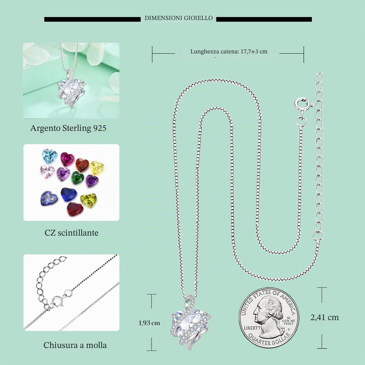starchenie Collana Infinito Amore Cuore Donna Argento 925 con Pietra Portafortuna Zirconi Ciondolo Regalo Gioielli