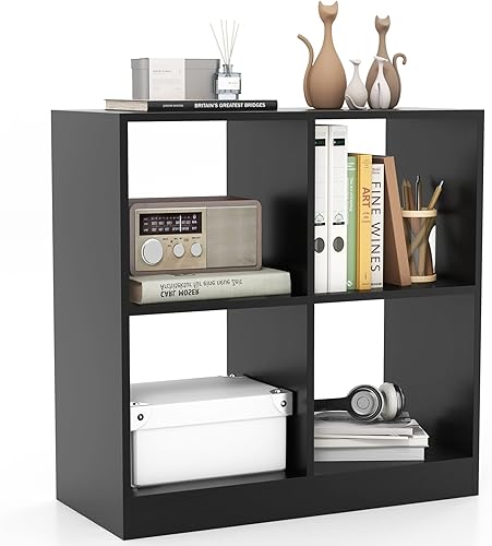 Tangkula Estantería de 4 cubos, estantería abierta independiente, 2 kits antivuelcos, estante moderno de madera para sala de estar, habitación de