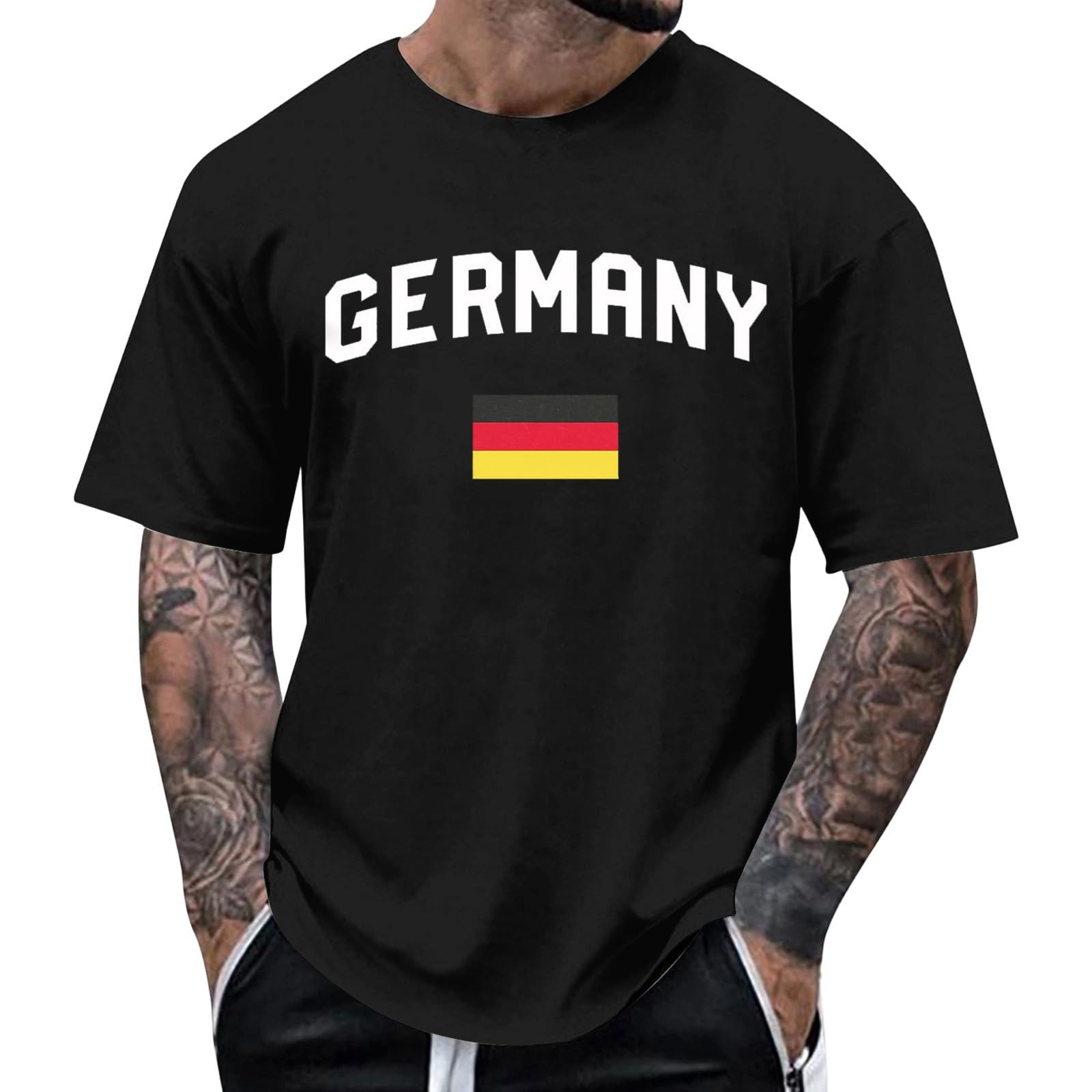Men's Germany Fan Shirt Football World Cup Euro Jersey Germany Casual Top Breathable T-Shirt Retro Fan Clothing Jerseys German Flag Print T-Shirts, black, 5XL