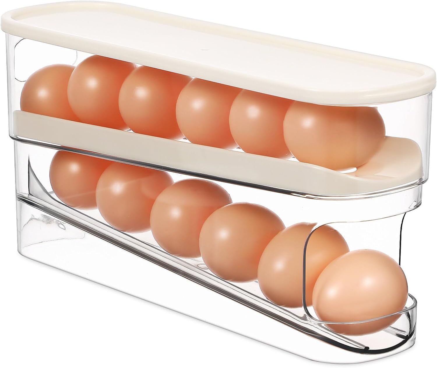 PRETYZOOM Egg Holder for Fridge, Fridge Egg Organizer Case Dispenser For Refrigerator 2 Tier Space Saving Organizer Tray For