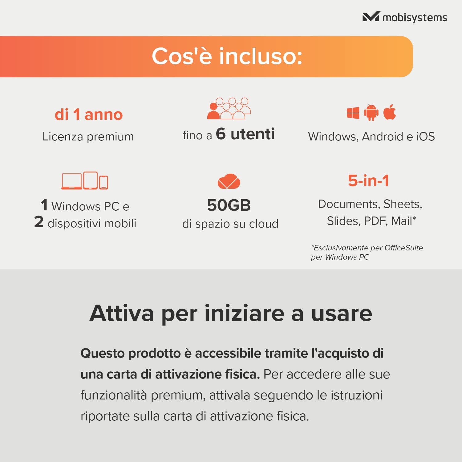 OfficeSuite Family - Docs, Sheets, Slides, PDF, Mail & Calendar - 1 anno di licenza per 1 PC Windows e 2 Dispositivi Mobili/6 Utenti
