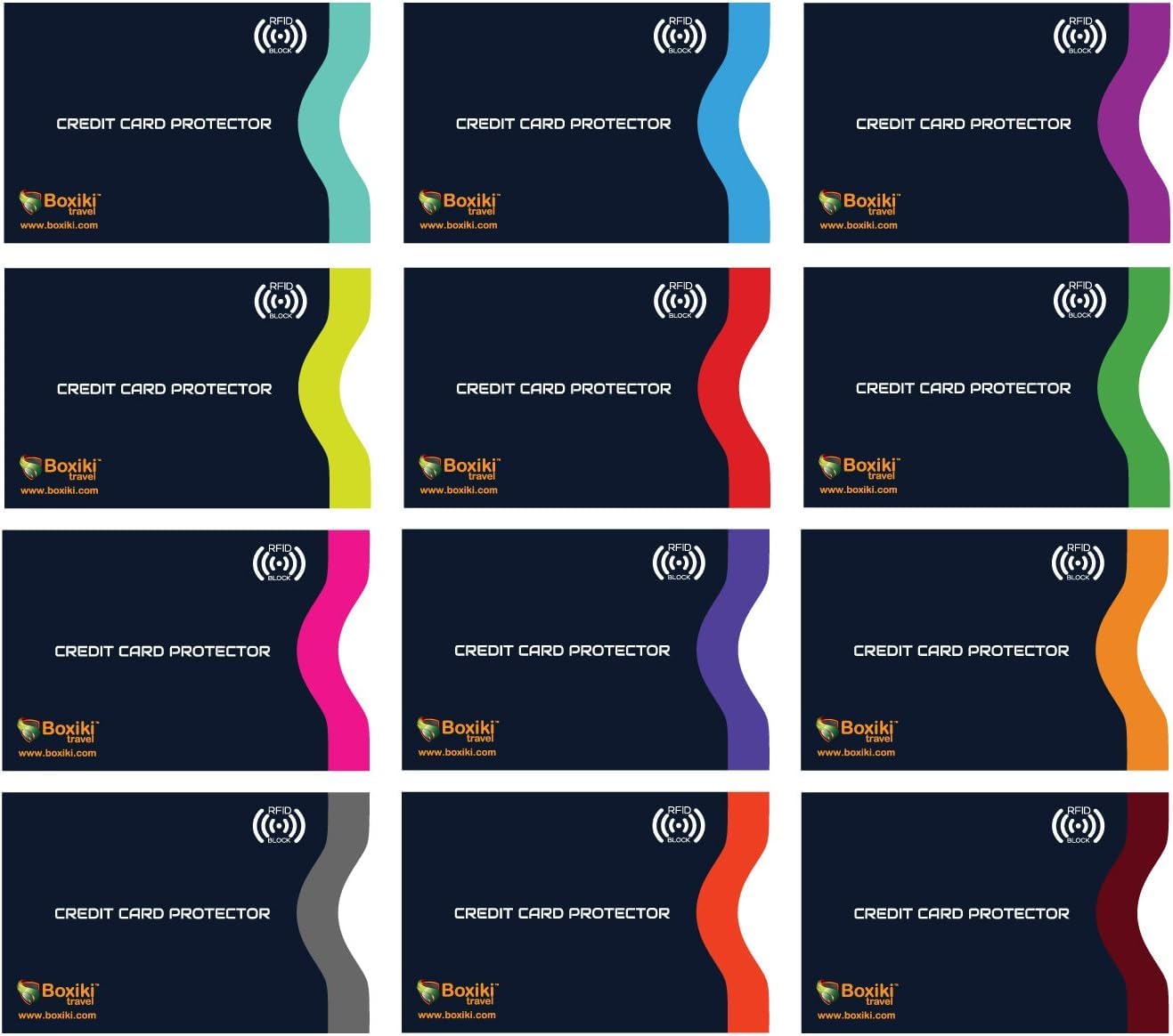 Boxiki Travel RFID Blocking Sleeves Set with Color Coding Identity Theft Prevention RFID Blocking Envelopes Set of 12