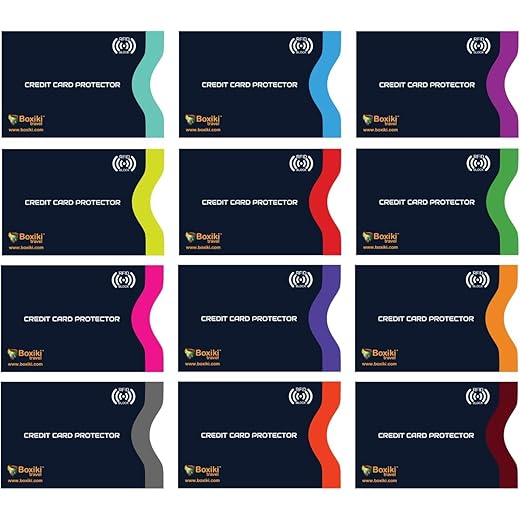 Boxiki Travel Set of 12 RFID Blocking Sleeves Best way to Protect your Cards from Electronic Theft. Durable, Lightweight and Compact Design to fit in any Pocket or Purse. (Navy Blue)