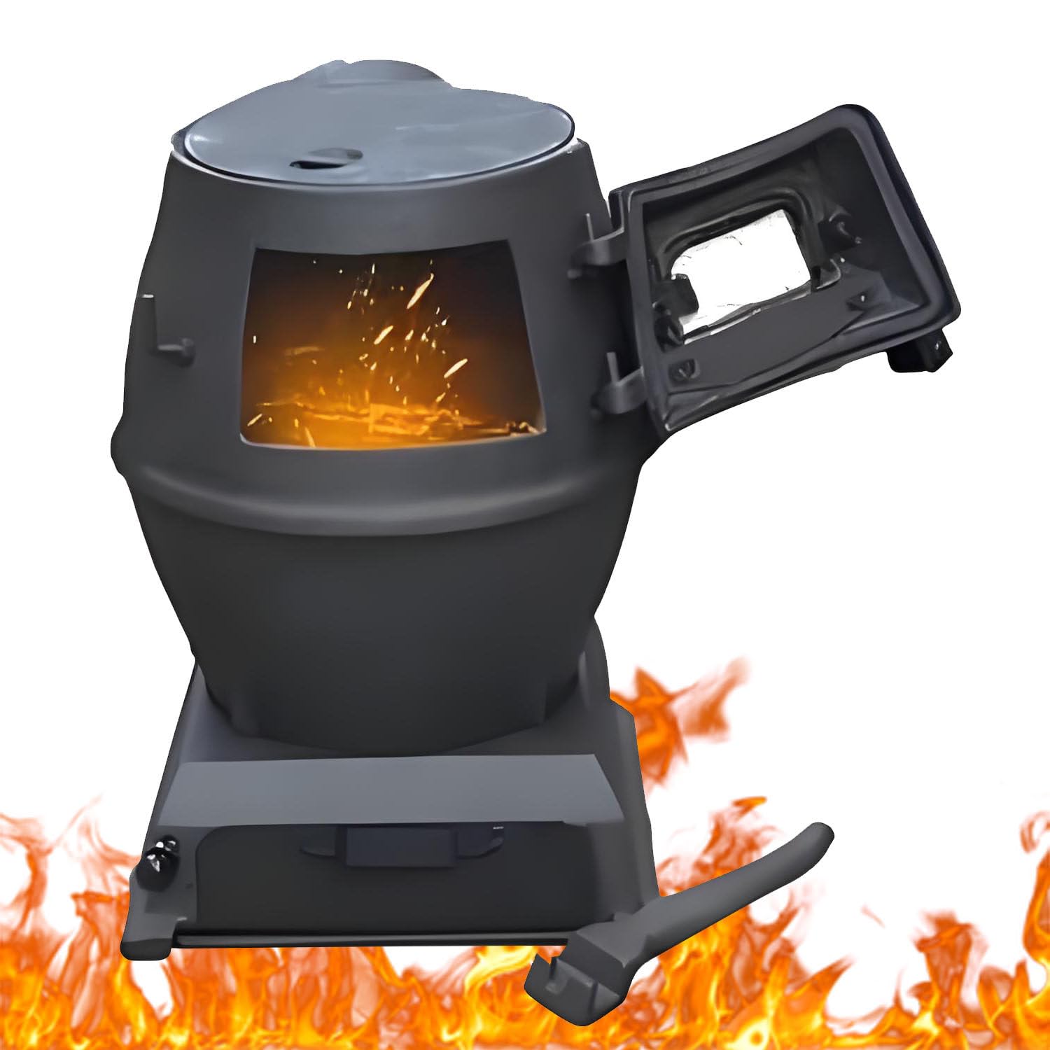 Coakue Black Cast Iron Wood Burning Stove,Smokeless Range,Pot Belly Stove,With Glass Viewing Window,For Indoor & Outdoor Cooking,Camping,Bbq And Patio Use Large