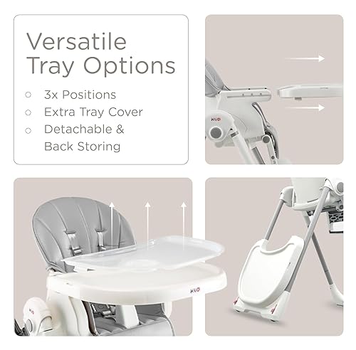 Miniatura 6 de KÜB Silla alta plegable 3 en 1, 7 alturas y 4 asientos reclinables ajustables y bandeja para una fácil limpieza, 2 ruedas de bloqueo, sillas altas