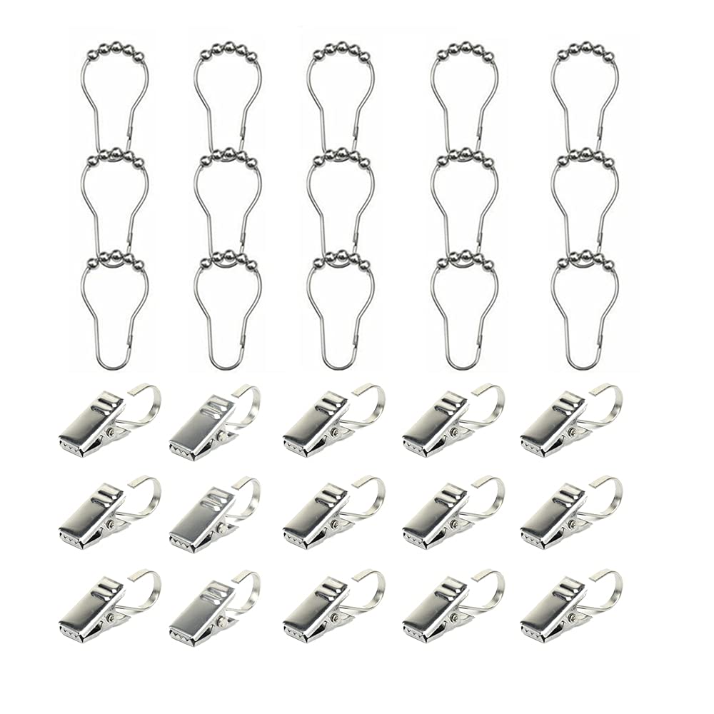 WYAN 30 Pack Shower Curtain Hooks Rings with Easy Glide Rollers and Small Curtain Clips Hooks for Shower Home Decoration, (Silver)