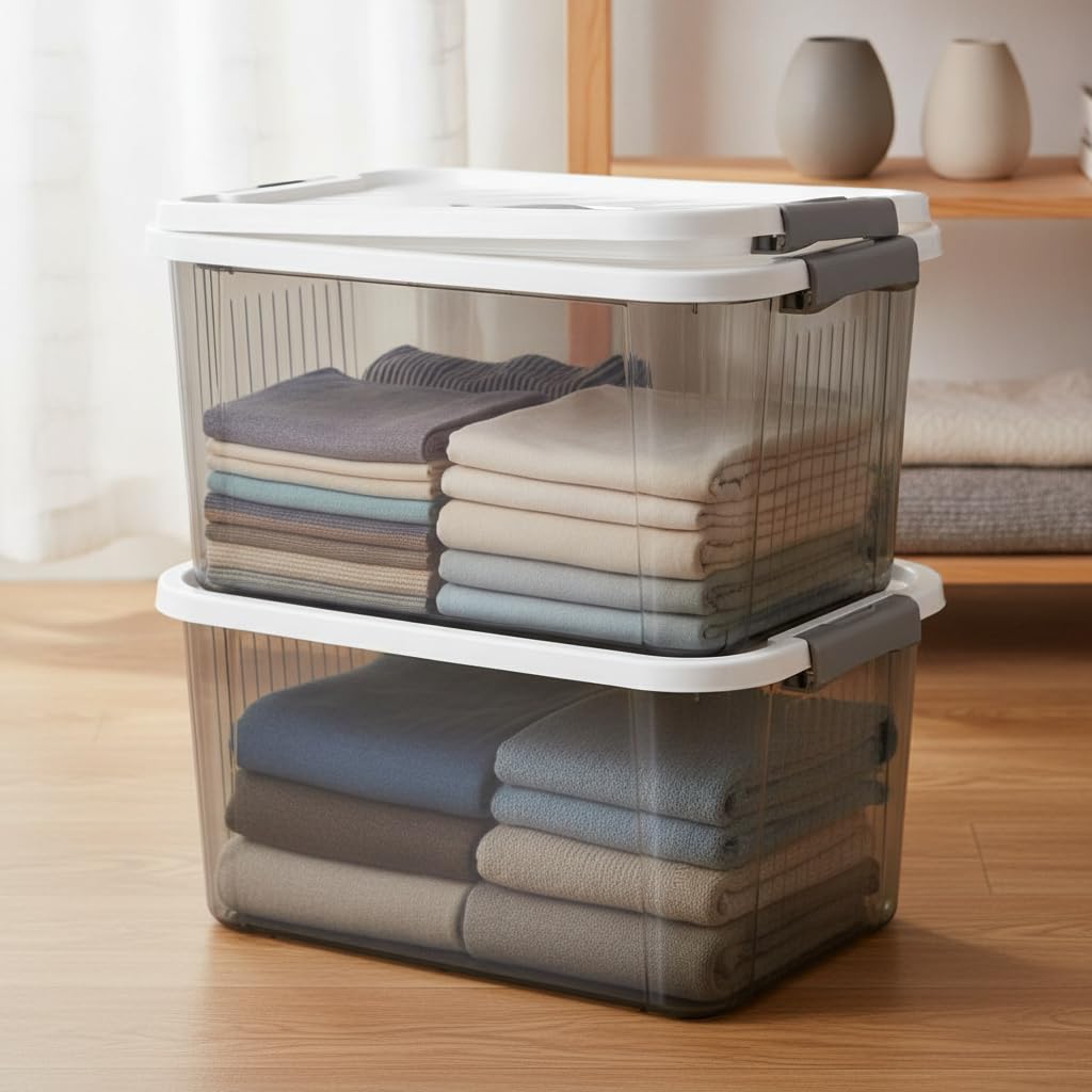 Caja Almacenamiento, Súper grande transparente negro