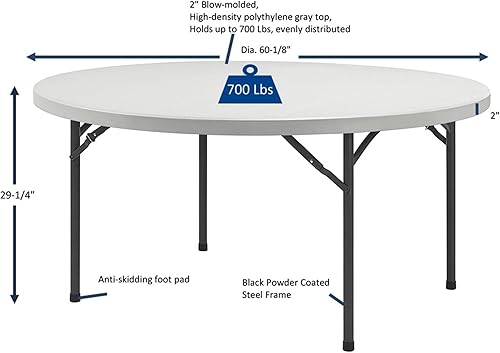 Miniatura 3 de Lorell Mesa plegable para banquete, 60 pulgadas, platinogris