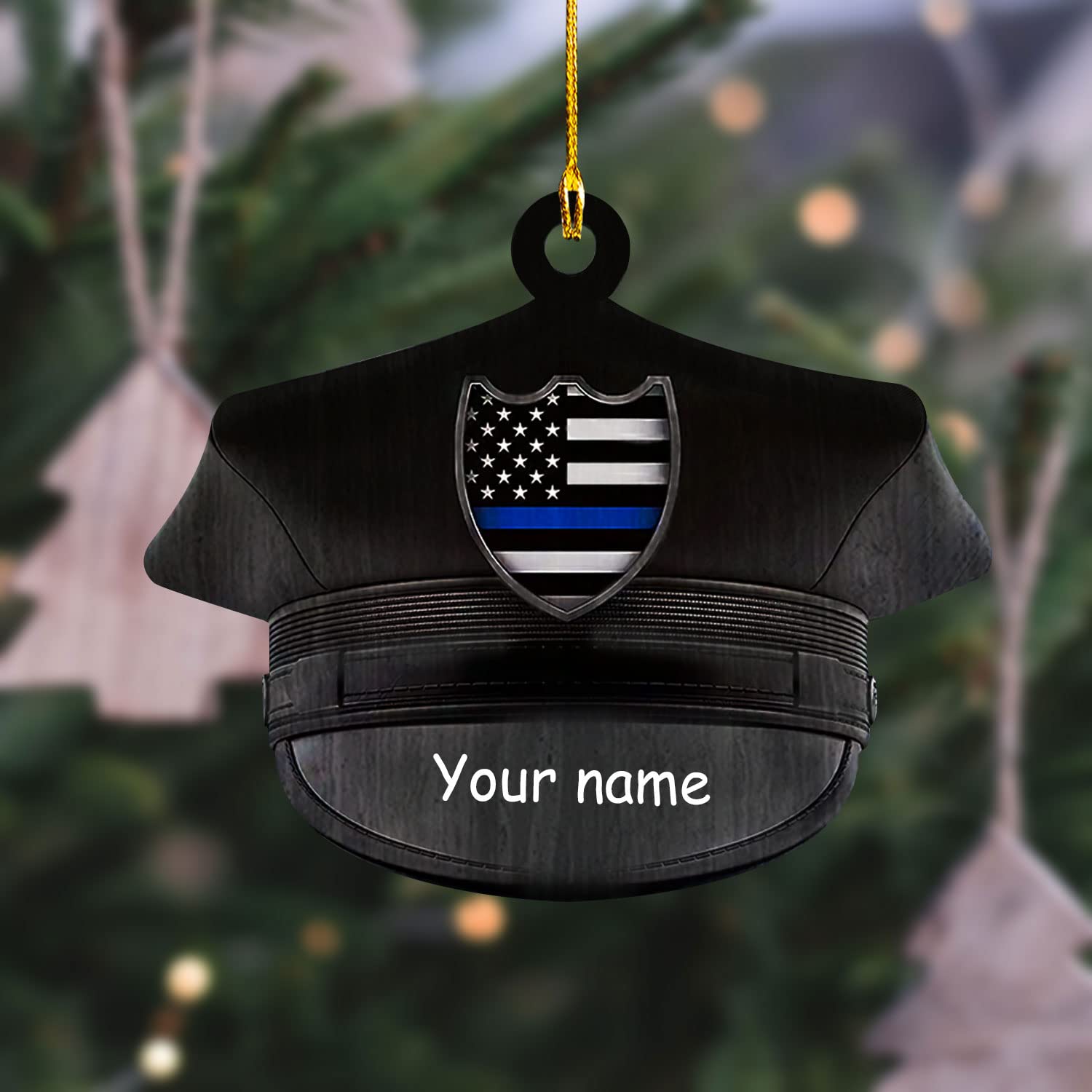 HomeDesignPersonalized Police Ornaments Police Ornament Police Officer Flat Ornament Hanging, Police Gift Thin Blue Line Ornament Christmas Car Hanging Ornament Decorations Custom (Style 9)