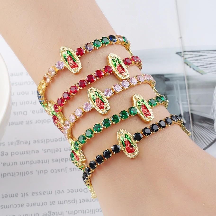 14K Yellow Gold Crystal Virgin Mary Bracelet For Women Men - Virgen De Guadalupe Bracelet, Virgin Mary Charms Bracelet, Virgencita Bracelet, Our Lady Guadalupe Bracelet Jewelry For Women Men - Image 8