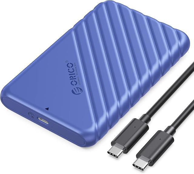 ORICO USB C Hard Drive Enclosure with USB C to C Cable for 2.5 inch SATA SSD HDD 6Gbps External Hard Drive Case Tool-free with UASP for MacBook Pro Air,Blue (25PW1C-C3)