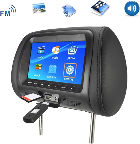 Car Universal 7-inch Rear Car Headrest Type High-definition Digital Screen Lcd Display, Adjustable, with Player Black
