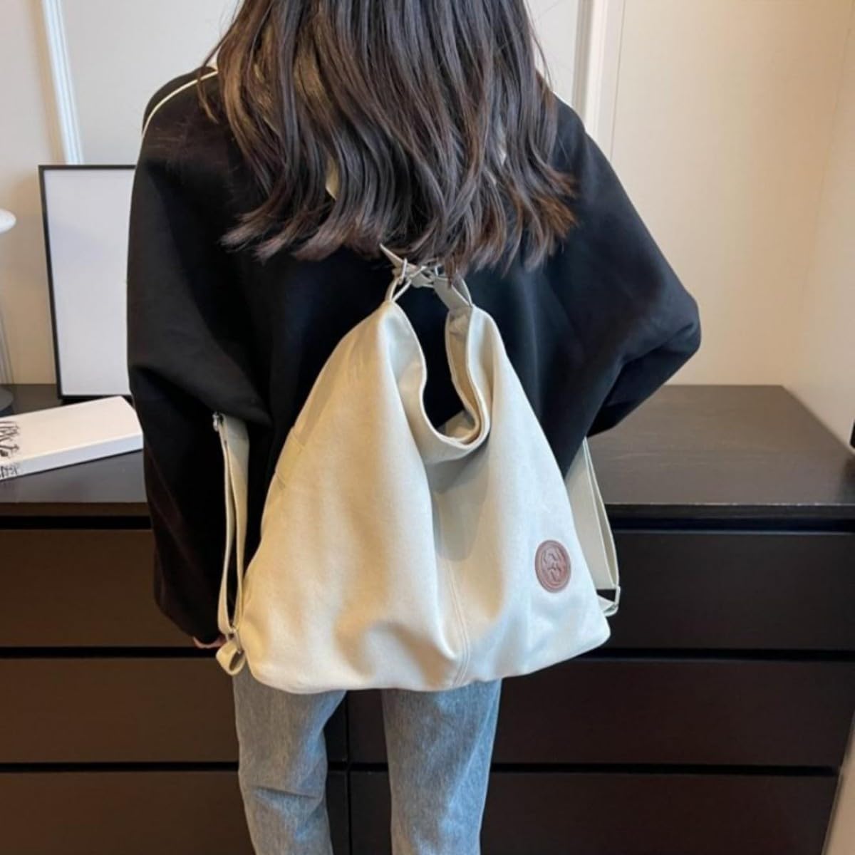 IAMUHI Canvas Shoulder Bag Convertible Backpack Casual Crossbody Bag Tote Purse for Daily/Travel/Work