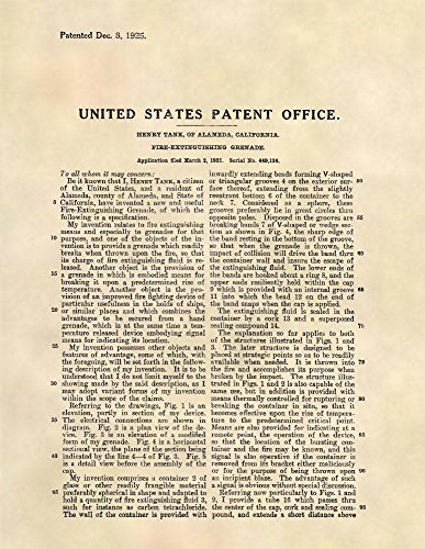 Patent Prints - Fire Extinguisher Grenade - Fireman Wall Art - Patent Art Poster (8.5 x 11) - 407
