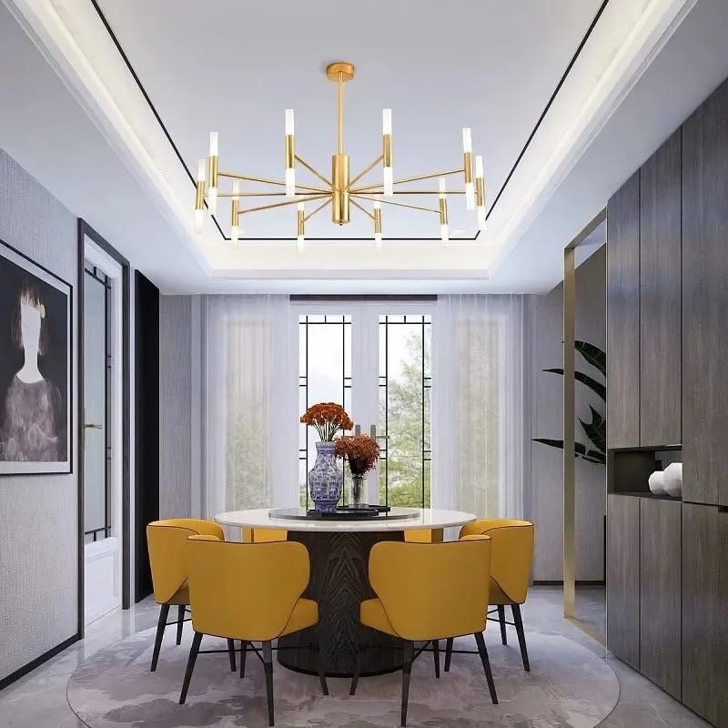 Suspension LED géométrique dorée pour une salle à manger chaleureuse