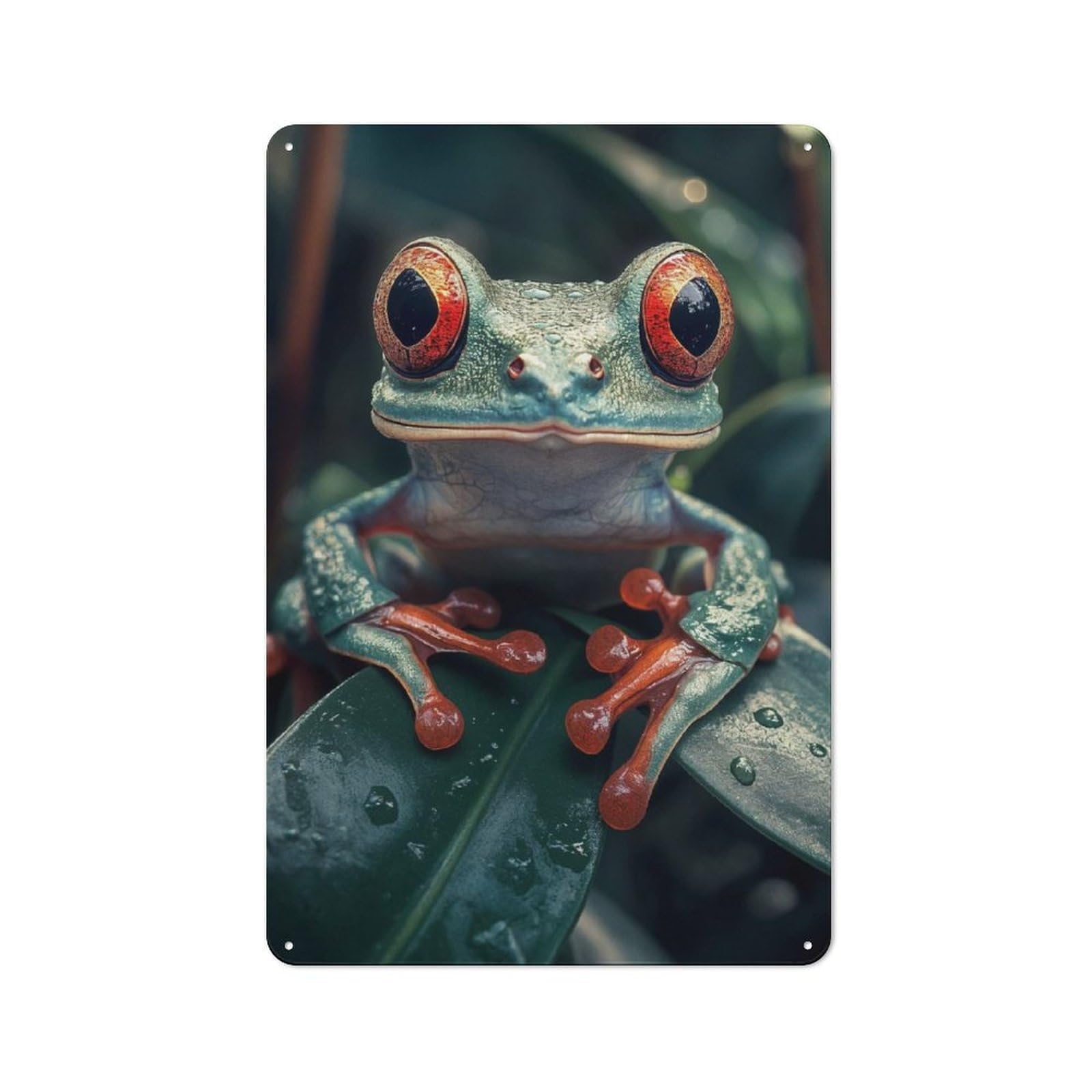 Junmoney Style-12 Nostalgic Red-Eyed Tree Frog Portrait Decorative Tin Sign 30X20cm, Vintage Wall Decor For Lounge, Study, Pub Or Wall Gallery